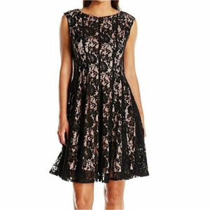 Women Lace Dress Black Pink Size 18 A Line Midi